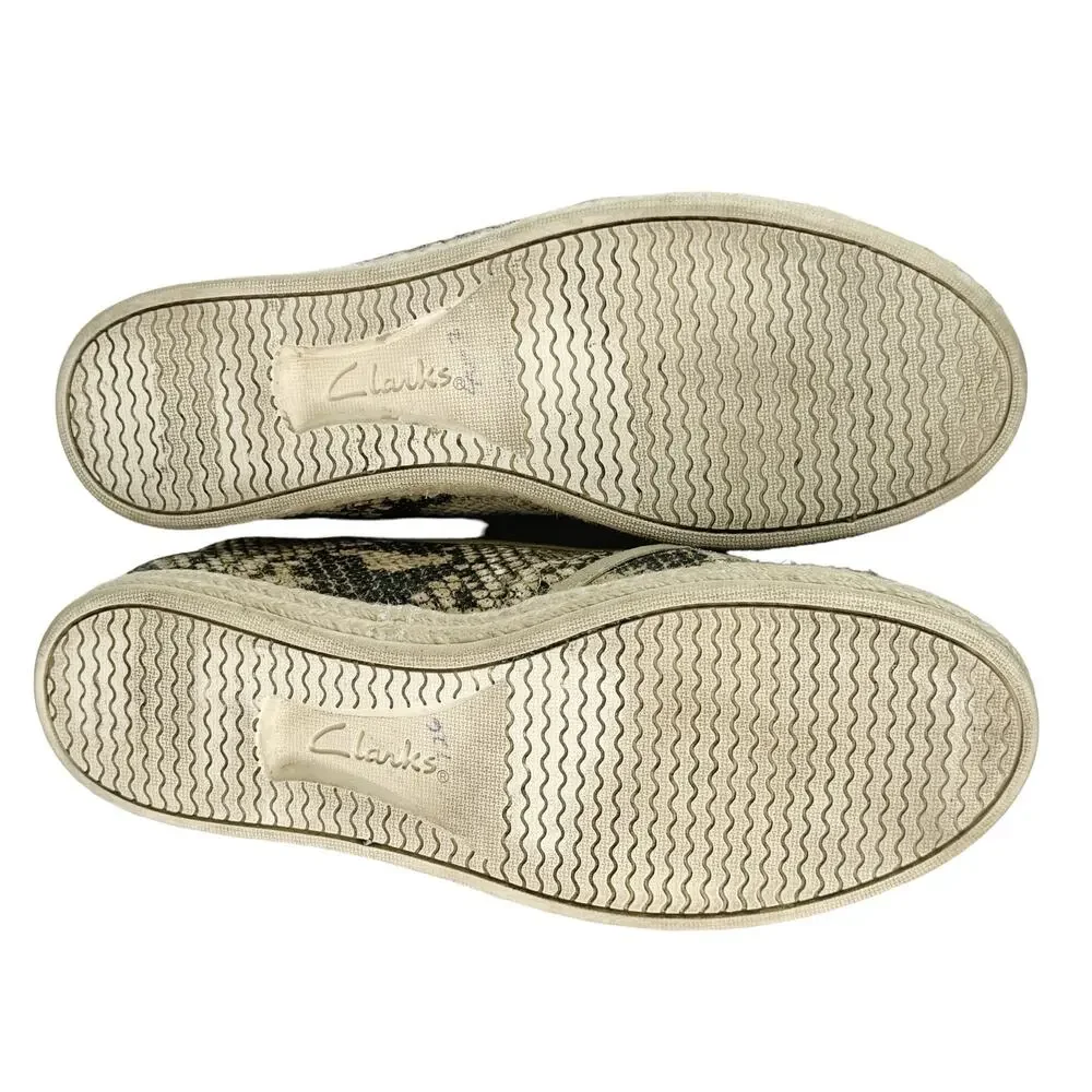 Clarks Azella Theoni Leather Slip-On Snakeskin Animal Print Flats Brown Tan 9